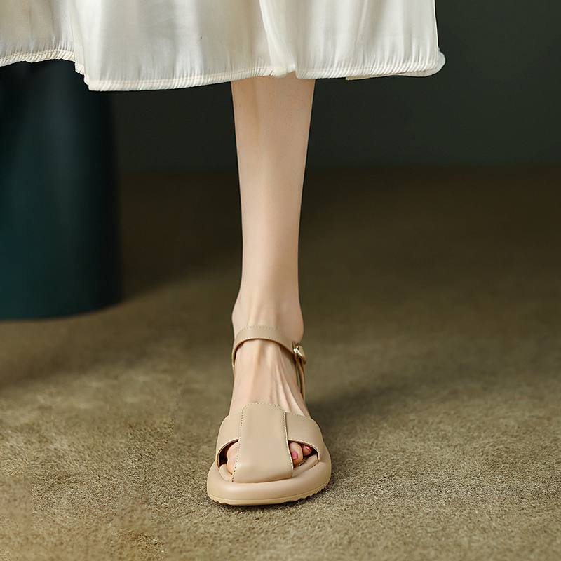 Krazing Pot Летние женские сандалии для отдыха на плоской платформе с круглым носком — фото 9