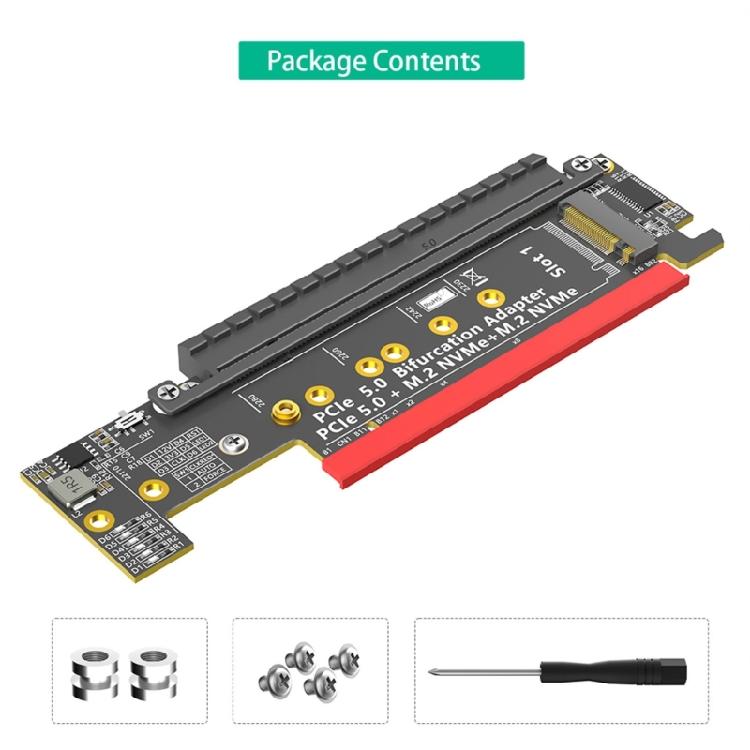 Fast speed PCIe 16X 5.0 to Double NVME + PCIE X16 Adapters Card with AntiInterference for 32Gbps Data Transfer