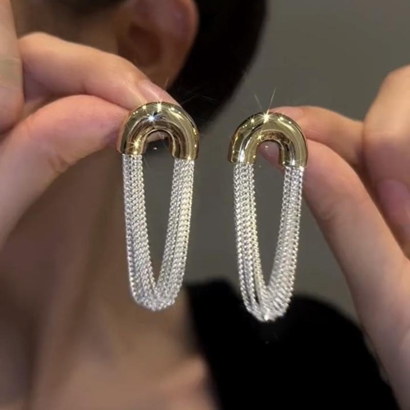 2PC Women's Fashion Geometric Tassel Earrings, Jewelry, Clear and Cold Sensation, Date Party, Festival Gift-107