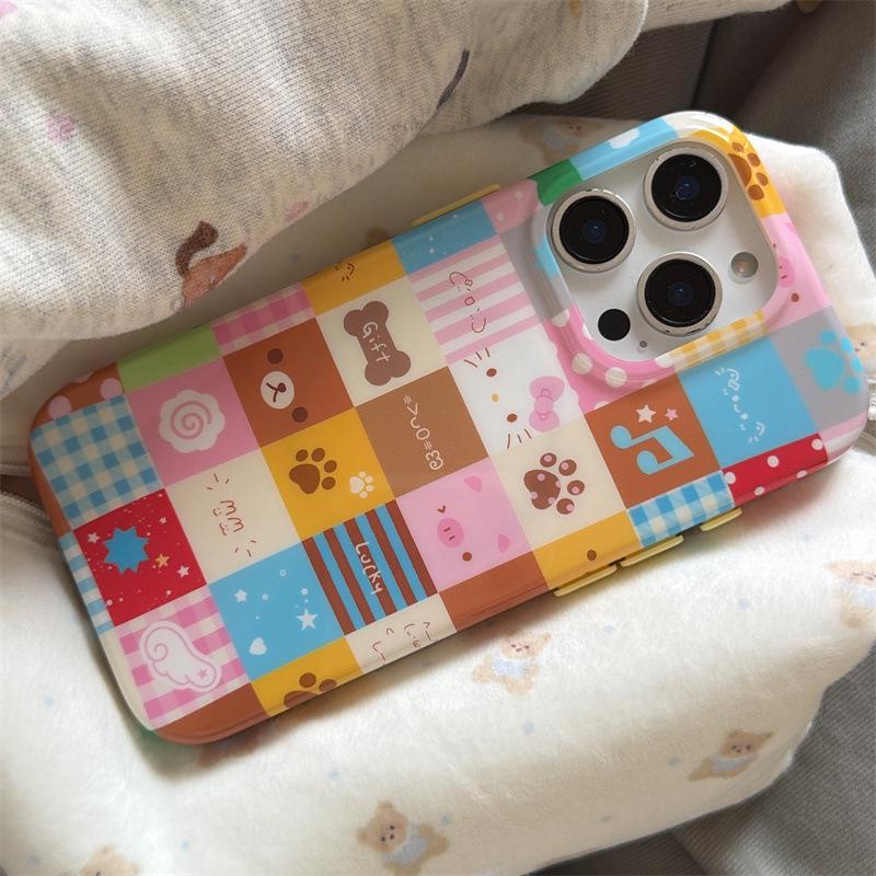 Plaid Panda Meow Magnetic Phone Case for iPhone17/16ProMax/15Pro - Cartoon Design for Women