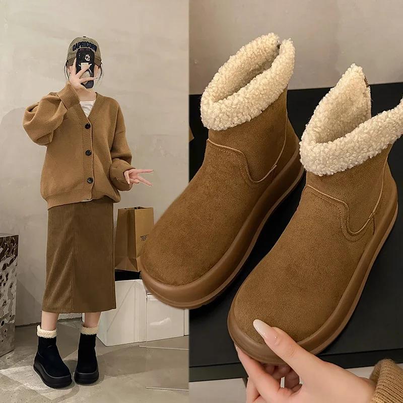 Fashion Winter Women's Back Zipper Plus Velvet Platform Snow Boots New Fashion Keep Warm Suede Cotton Shoes for Women Casual Ankle Boots