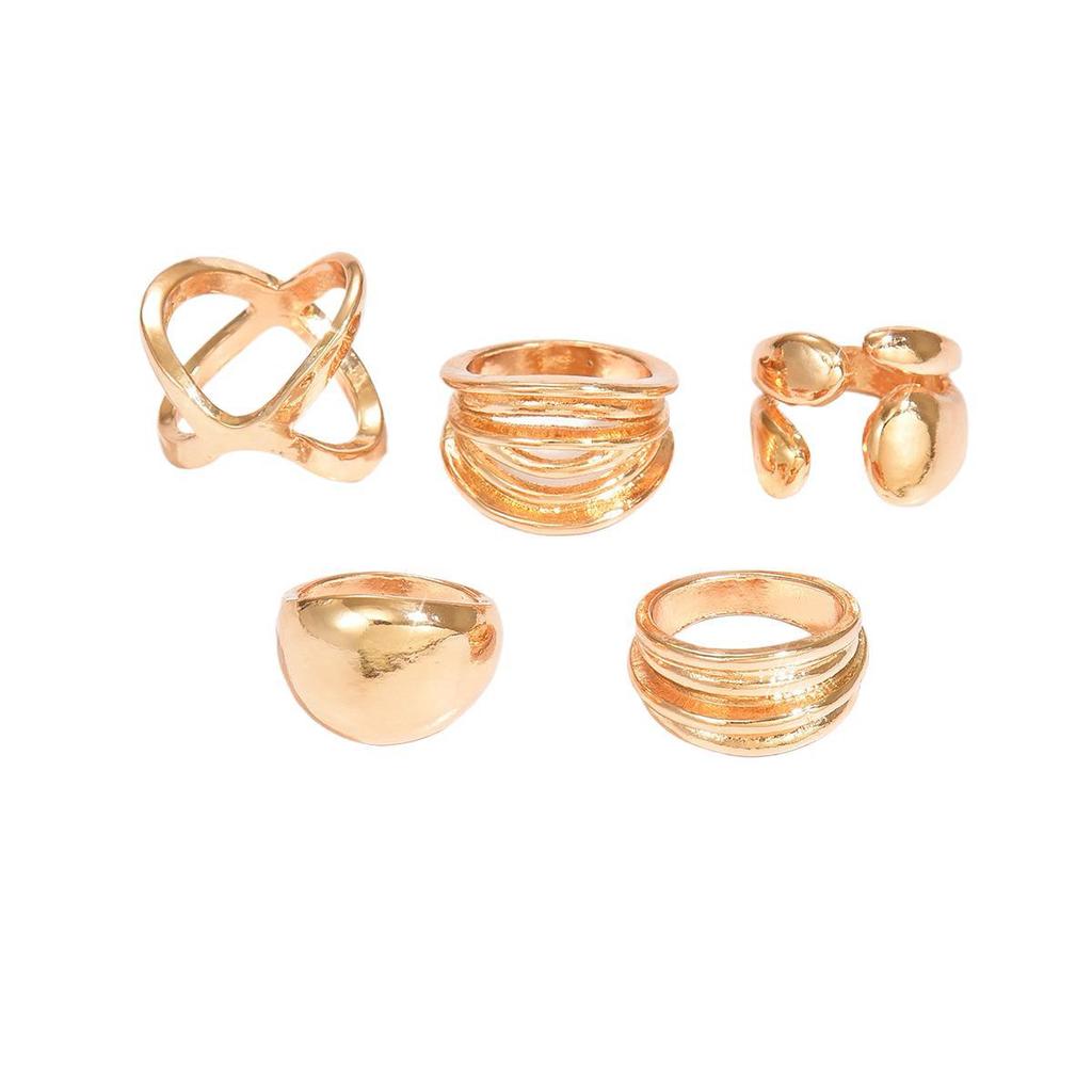 Modern Retro Metal Ring Stack For Women Featuring Geometric Lines For Daily Wear