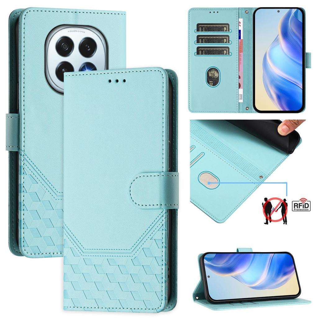 For Oppo F29 5G Case Imprinted Honeycomb RFID Blocking Leather Phone Cover with Strap