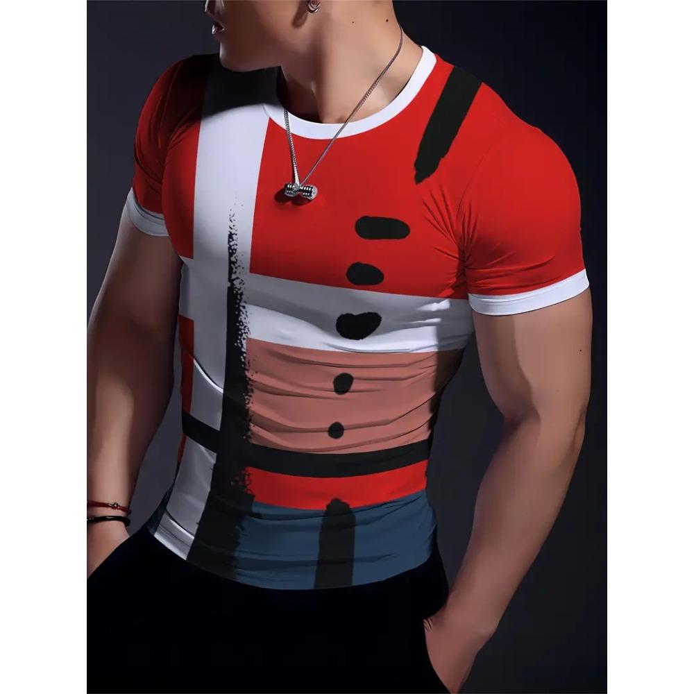 Simple Striped 3D Printed Men's Round Neck Short Sleeve Outdoor Casual Breathable Sweat Absorbent Men's Top Fashion And Fashion