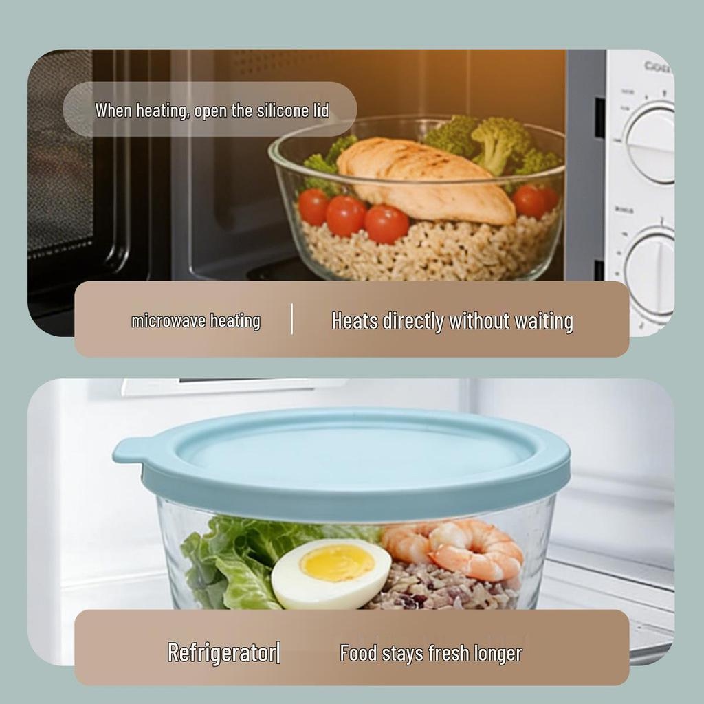 Microwave-Safe Glass Fresh-Keeping Bowl with Lid for Steaming and Cooking.