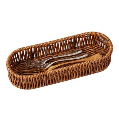 Imitation Rattan Bread Basket Multipurpose Woven Rattan Storage Tray Kitchen Cutlery Organizer for H