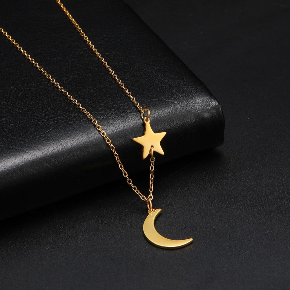 LIKGREAT Multi Layers Bar Coin Pendant Necklace Moon Star Cross Neckchain for Women Stainless Steel Chain Choker Jewelry NotFade