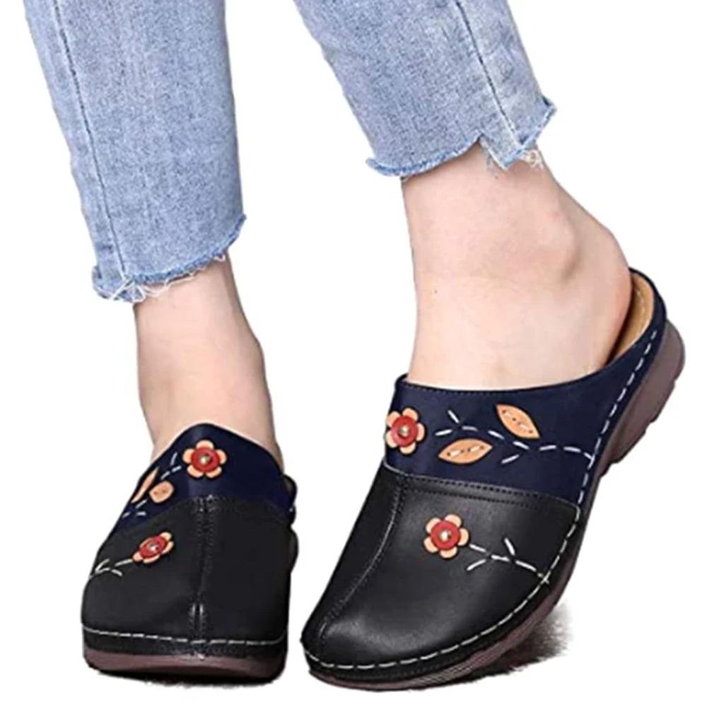 Women Clogs Sandals Soles Ladies Comfort Closed Toe Wedges Platform Shoes Soft Breathable Flower Slipper