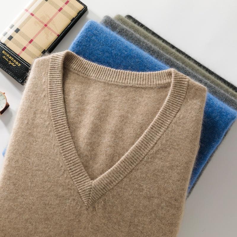 Men'S Cashmere Knitted Sweater Autumn And Winter V-Neck Pullover Cashmere Sweater Large Size Loose Base