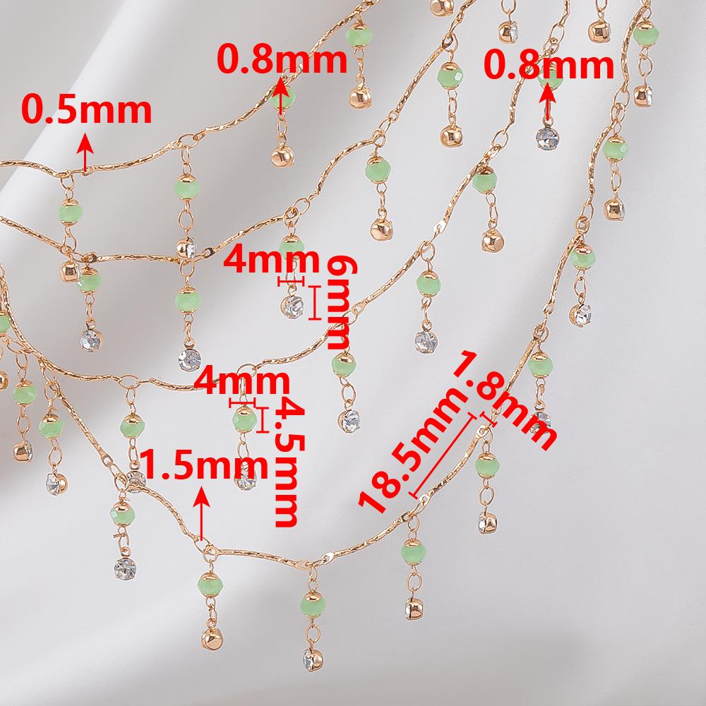 1Meter 0.5Meter Green Glass Lantern Beads Crystal Charm Copper Chain DIY Necklace Bracelet Beaded Chain Jewelry Making Materials