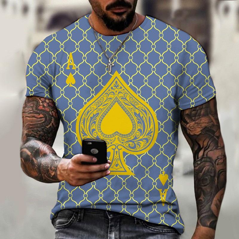 European and American New Men's Foreign Trade T-shirt Personalized Fun Playing Card Series 3D Printing Round Neck Short Sleeve Street Trend