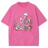 Fashion Trend Style Skull Tea Print Women's T-Shirt Washed Denim Loose Short Sleeves Summer Spot Basics Tees