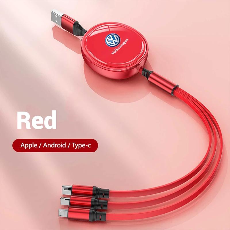 

Для VW 3-в-1 Выдвижной Быстрозарядный Кабель 100 Вт Для iPhone USB Type C/Micro Для Volkswagen VW R-line GTI R Polo Golf Passat Tig