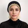 Shiny Golden Rhinestone Caps Women Elasticity Tie Back Caps Muslim Inner Hijabs Turban Leaf Stamping Diamond Undercap Jersey