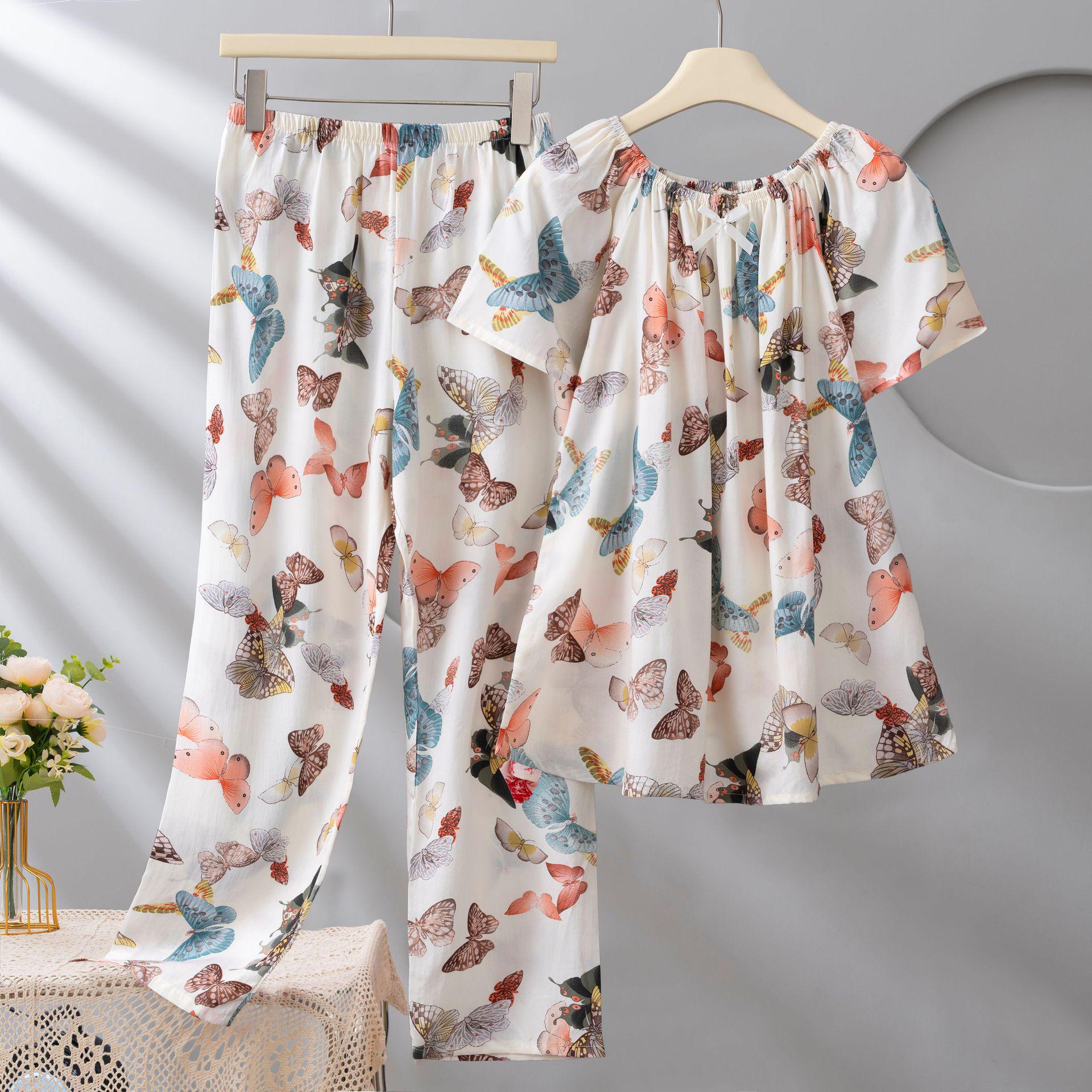 

Женская пижама из лиоцелла 2025: Комплект домашней одежды из двух предметов: футболка с коротким рукавом, длинные брюки, круглый вырез горловины, принт, большой размер, повседневный. XL (60-70kg)