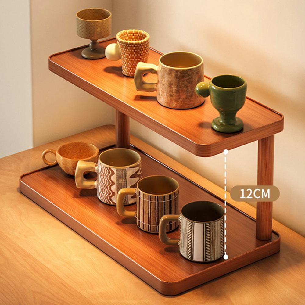 40cm Desktop Cup Organizer Rack 2-Tier Storage Shelf for Tabletop/Workspace/Dining Table Mug/Coffee Cup Holder