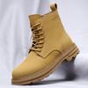 New 2024 Genuine Leather Mid Top Boots Men Thick Sole Classic Yellow/Black British Style Chelsea Boots High-top Men Lace Up Boot