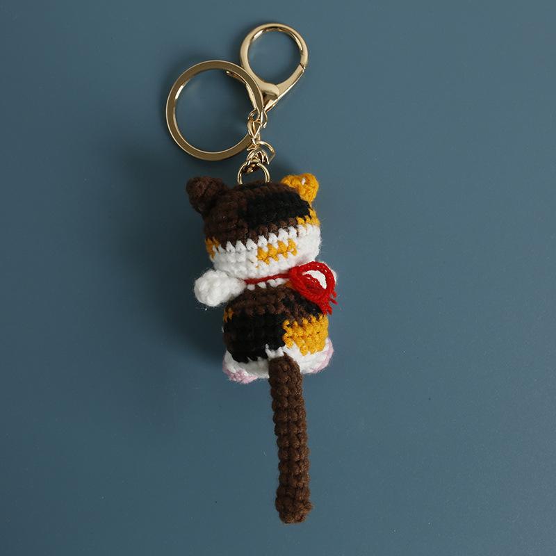 Cute Smiling Cat Doll Crochet Keychains Cartoon Kitten Keyrings For Bag Pendant Knitting Animal Doll Keychain Custom Accessories