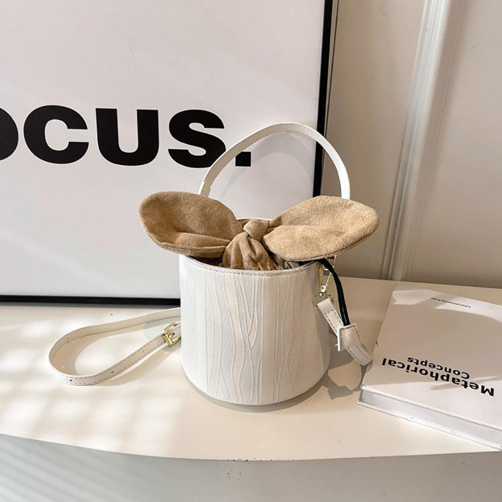 Temperament Bucket Handbags Women  New Popular Bow Drawstring One Shoulder Crossbody Bags Elegant Female Party Makeup bag