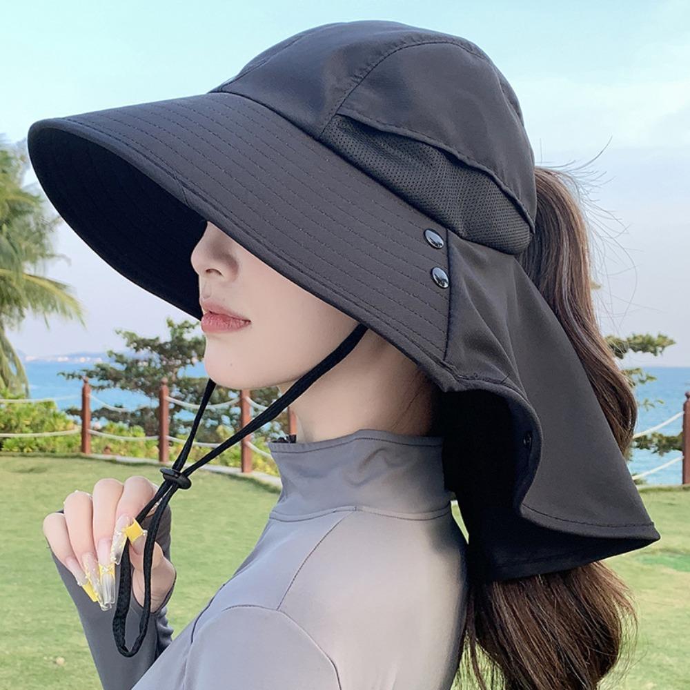 Wide-Brimmed Sunshade Shawl Cap Solid Color Anti-UV Cap Sun Hat Neck Protection Hat  Women
