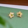 Tichiya Natural Hetian Jade Peach Blossom Earrings, S925 Sterling Silver, Chinese Style, Elegant Flower Design for Women.
