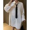 2026 Women's New Spring Design Niche Shirt Tie Loose Long Sleeve White Shirt Top Spring and Autumn