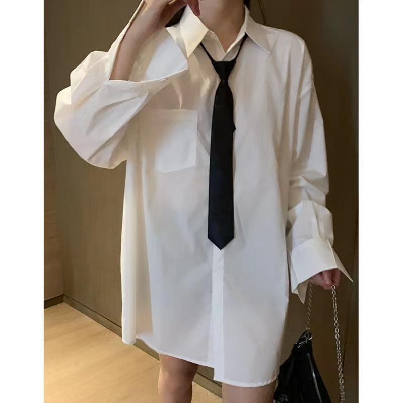 2026 Women's New Spring Design Niche Shirt Tie Loose Long Sleeve White Shirt Top Spring and Autumn