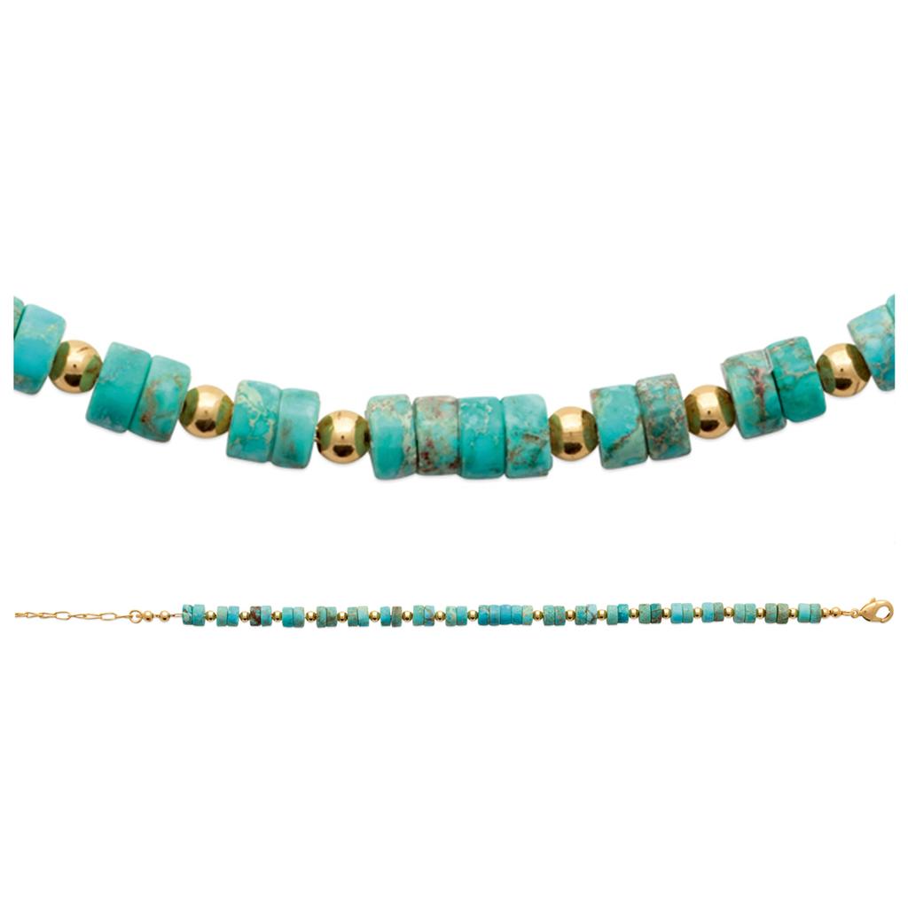 Les Trésors De Lily [R4109] - Gold Plated Bracelet 'Mineralia' Golden Turquoise Jasper - 5 Mm