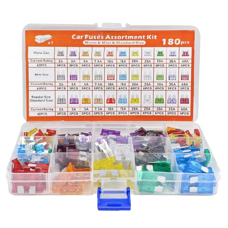 180 Piece Zinc Automotive Blade Fuses Collection Color Differentiated Current Ratings For Vehicle Truck Boat Motorcycle