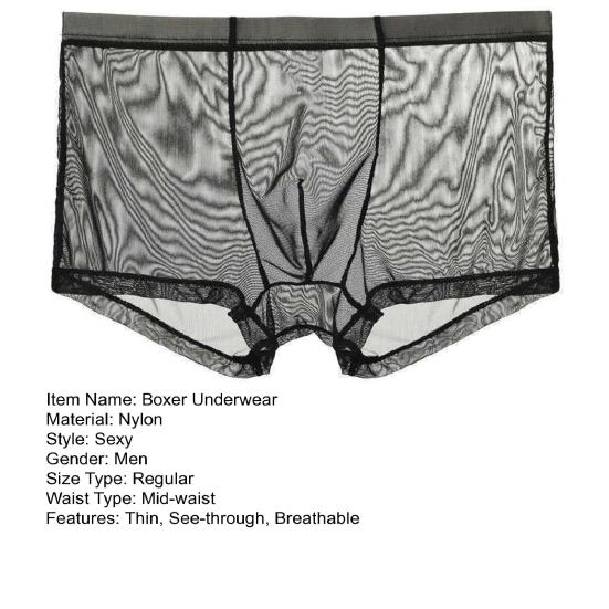 Sexy Mesh-Boxershorts, nahtlos, 3D-konvexe Folie, niedrige Taille, atmungsaktiv, durchsichtige Shorts, Höschen