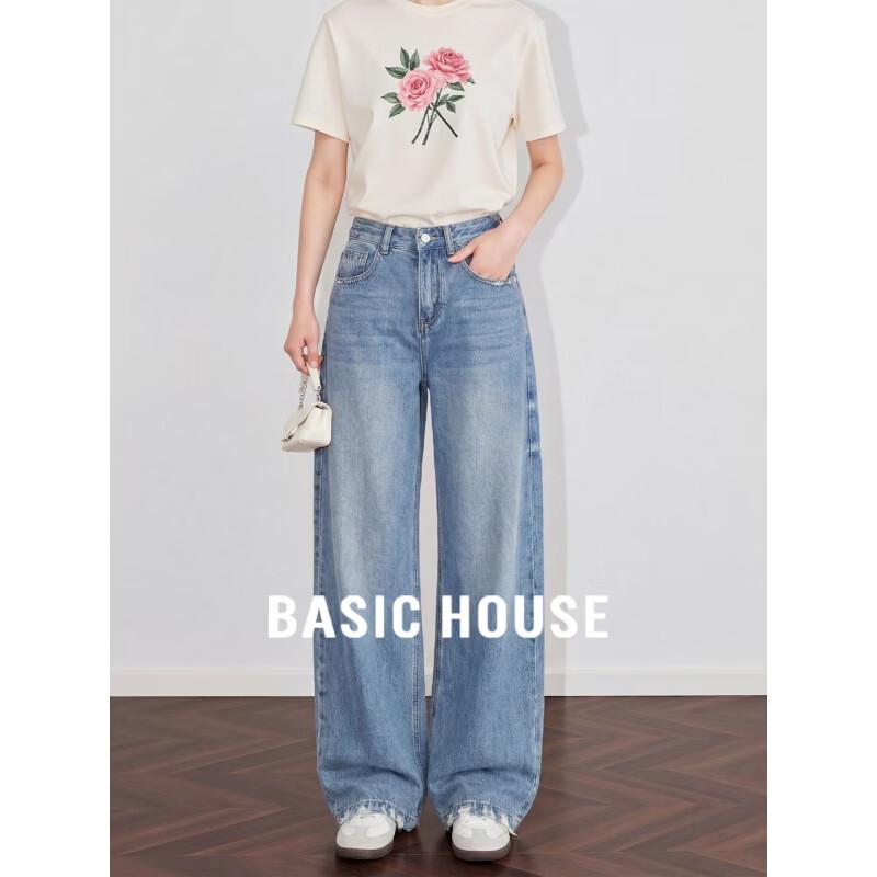 Basic House Women s Retro High-Waist Loose Straight Wide Leg Jeans M
