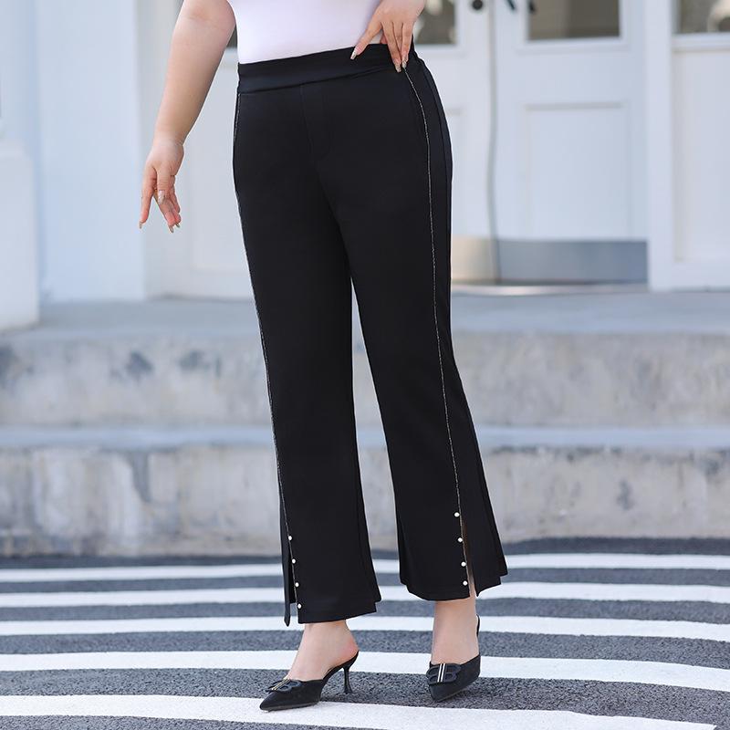 

Модные и стройнящие расклешенные брюки с высокой талией и разрезом длиной девять дюймов 7XL чёрный