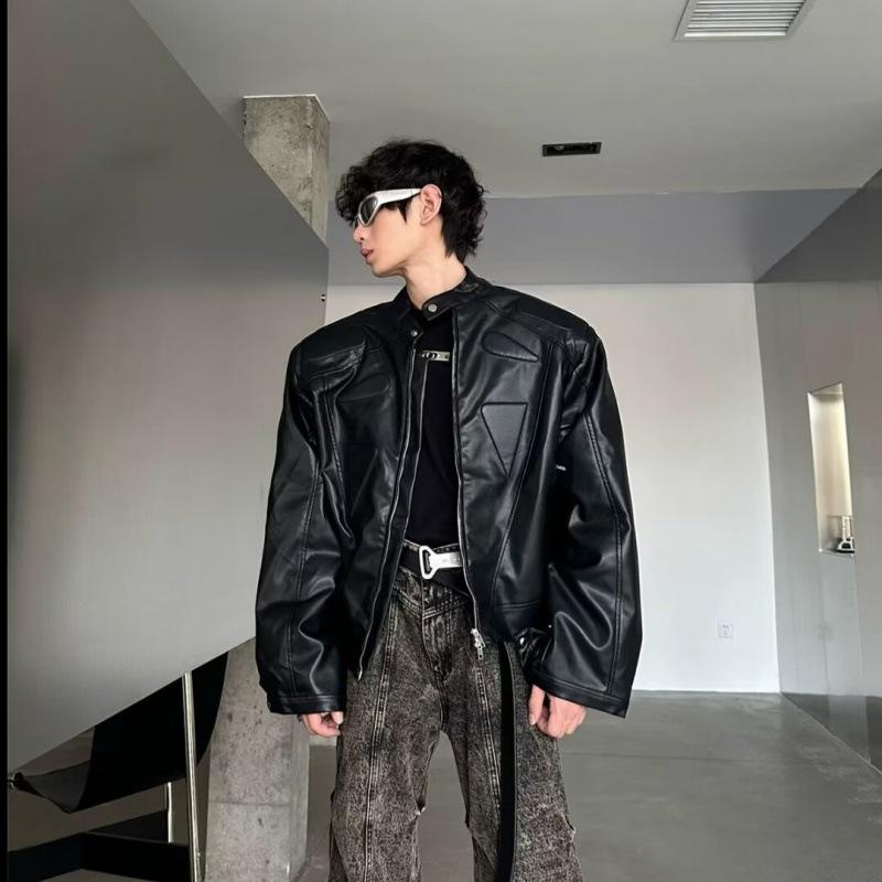 Men's Autumn Retro Loose-Fit Pad Leather Motorcycle Jacket