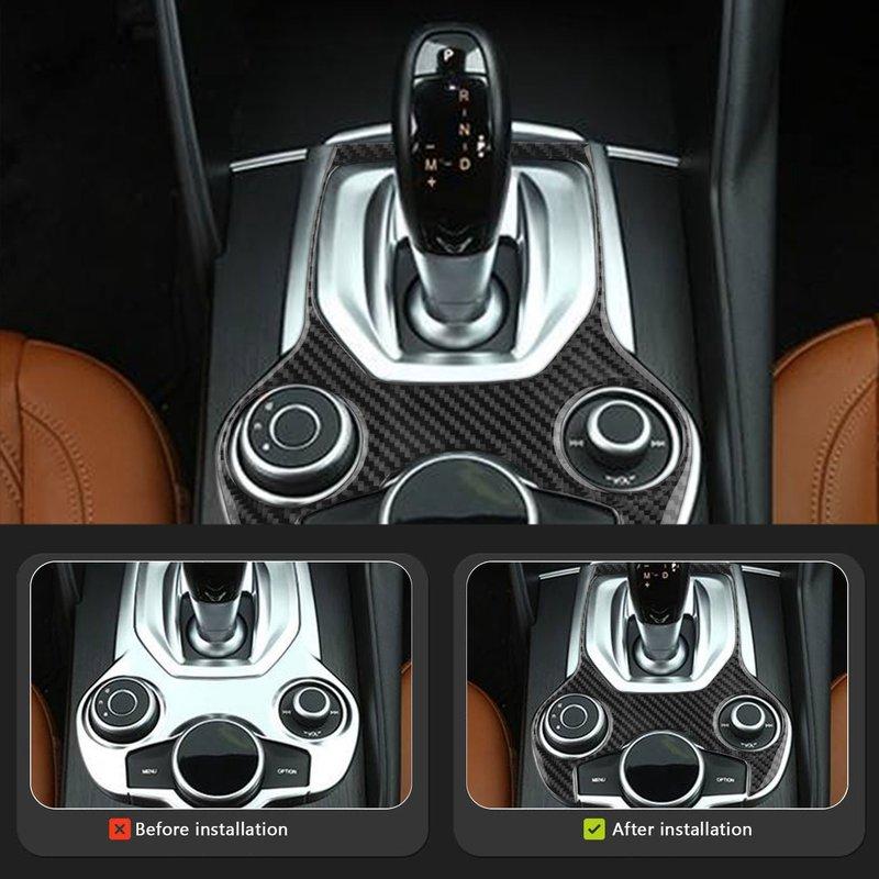 for Alfa Romeo Giulia Stelvio 2017- Carbon Fiber Gear Shift Panel Multimedia Buttons Frame Sticker Decoration