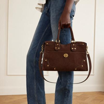 Vintage zamszowa torba typu tote z nitami Damska torebka na ramię średniej wielkości Crossbody do codziennego użytku