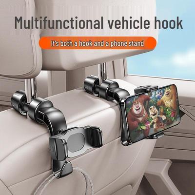 Car Rear Seat Magnetic Tablet & Phone Holder with Headrest Support and Hook