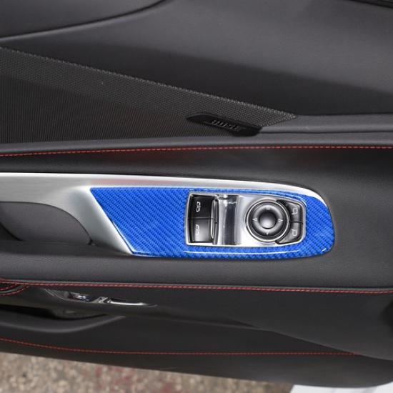 Blue Carbon Fiber Door Window Switch Lift Sticker Trim For Corvette C8 Z51 20-25