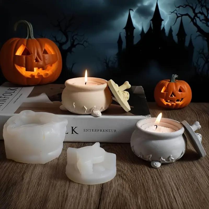 Halloween Skull Candle Jar Silicone Mold for DIY Handmade Jewelry Storage Box Home Decor Plaster Resin Craft Casting Ornament