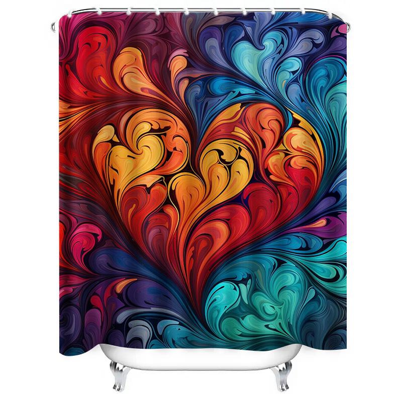Abstract Swirl Heart Shower Curtain - Waterproof, Mildew-Resistant, Machine Washable for Modern Bathroom Decor