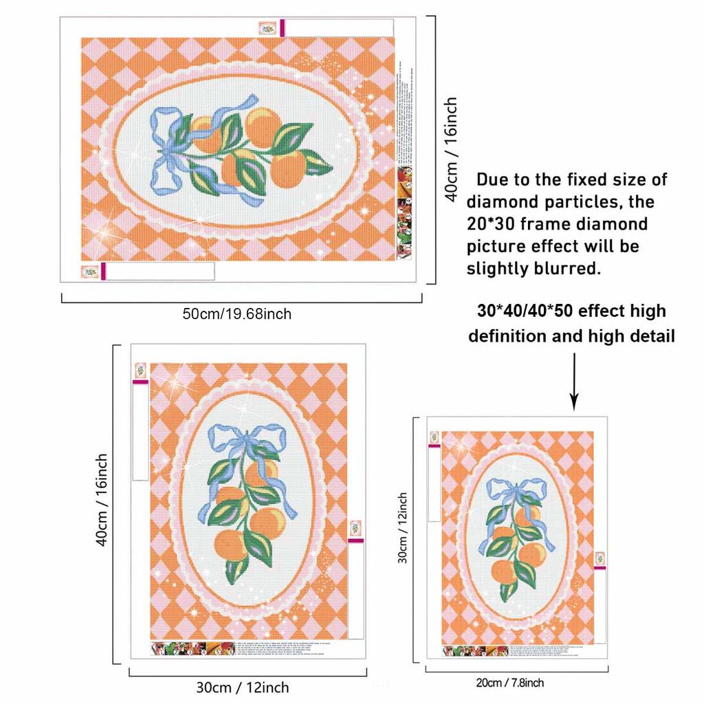 DIY 5D Diamond Painting Kit Orange Fruit Pattern Full Drill Rhinestone Canvas Relaxing Craft for Home Wall Decor and Gift
