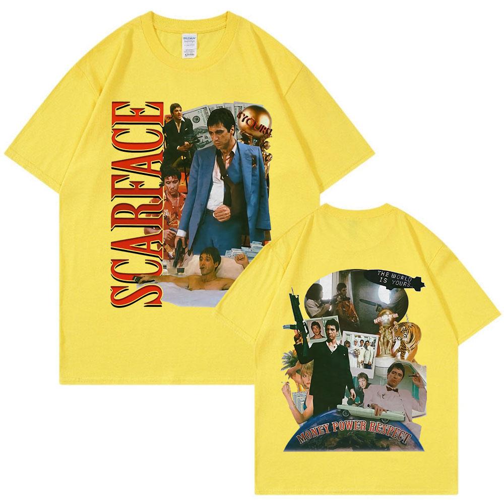Vintage 90s Movie Scarface Al Pacino Tony Montana T-shirt Double Sided Graphic Print Oversized T-shirts Hip Hop Punk Streetwear