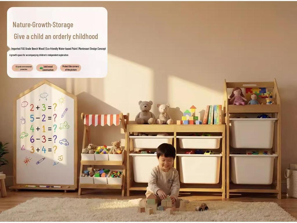 Children's Solid Wood Beech Storage Rack and Picture Book Shelf for Kindergarten