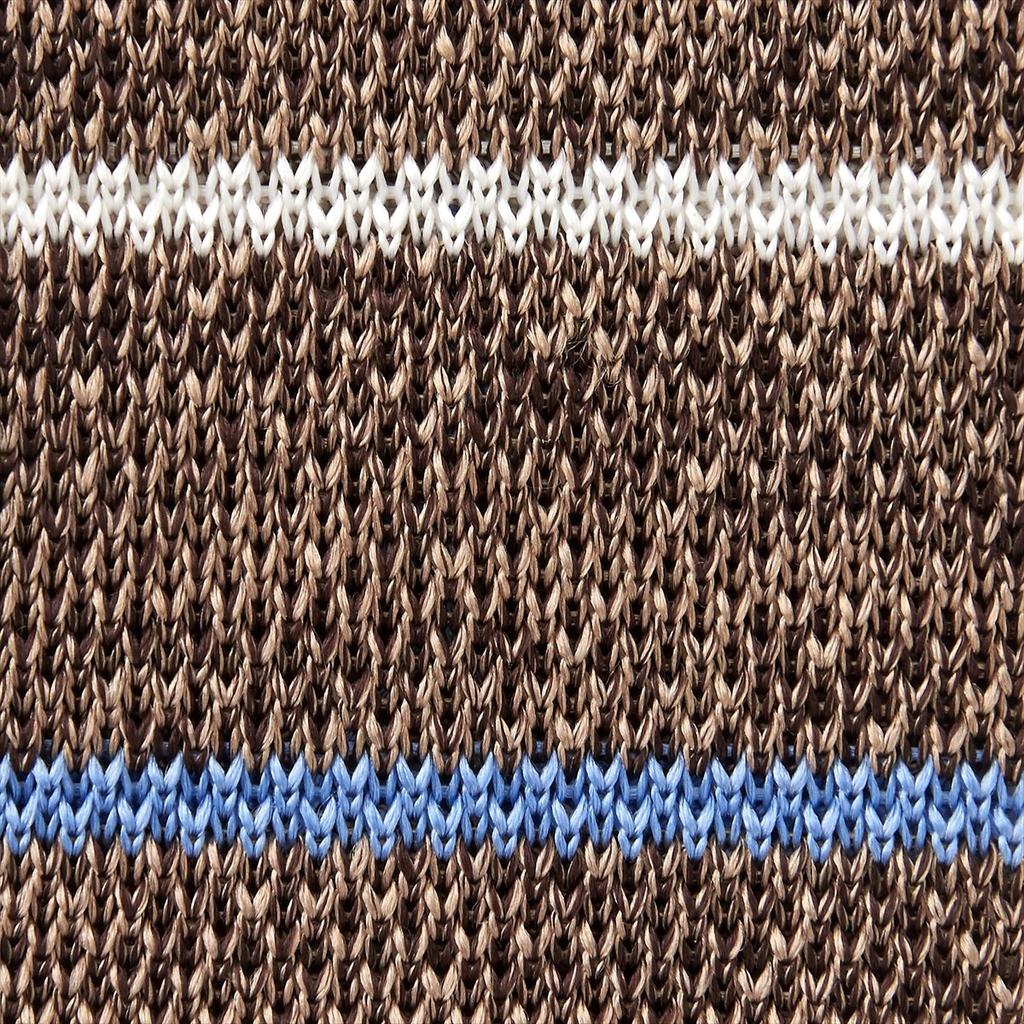 [Ojie] Silk 100% Knit Tie, Striped Pattern, Narrow Tie, Slim Tie, Brown NK-032