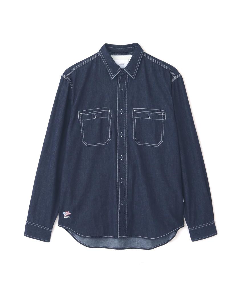AVIREX BASIC LIGHT DENIM L/S SHIRT M 367 Indigo