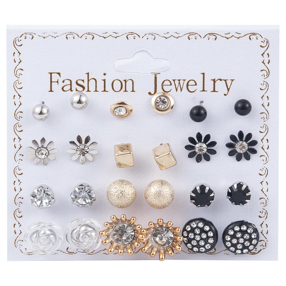 

12 Pairs/Set Women s Pearl Flower Crystal Mix Design Studs Earrings Girls Elegant Gold Heart Ear Jewelry Gift Aretes De