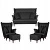 Lounge Set of Furniture Wingback Eco Leather Sofa Armchairs Poufs Family Furniture Set