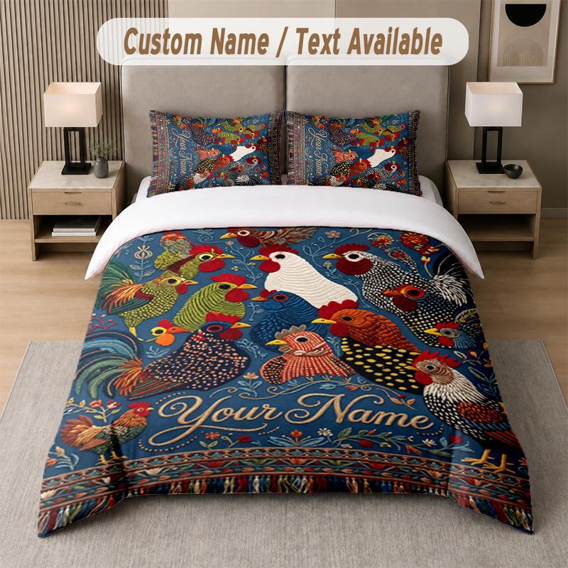 Patchwork Quilt Theme Custom Text Or Name 3Pcs Bedding Set 1 Flat Sheet & 2 Pillowcases Personalized Home Bedding
