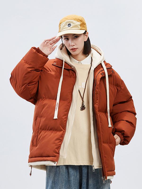2025 Winter Faux Two-Piece Hooded Cotton Jacket - Unisex Warm, Trendy, Casual Bread Coat