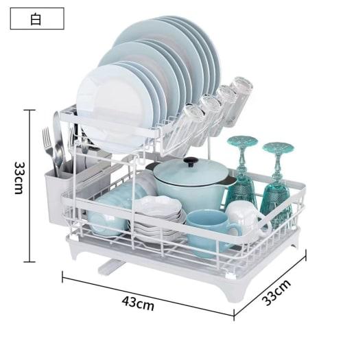 XLRPAT Dish Drainer, 2-Tier Kitchen Dish Drainer with Double Drainer, Cup Rack, Side Drain, No More Water Left Behind In the Stovetop, Kitchen Helper,