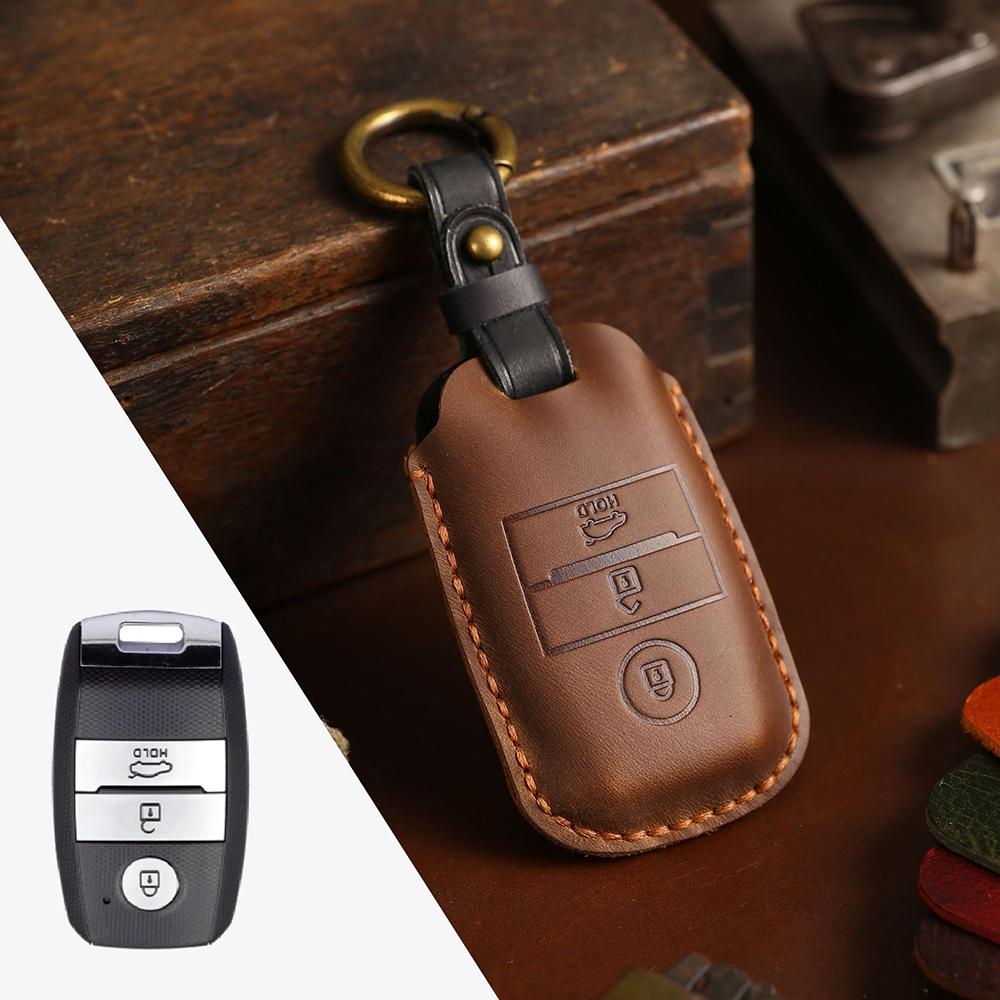 Genuine Leather Remote Car Key Cover Case for KIA K5 Rio Cerato 3 Sorento XM FL Optima KX K4 Rio GTLine 2021 Keyring Protection